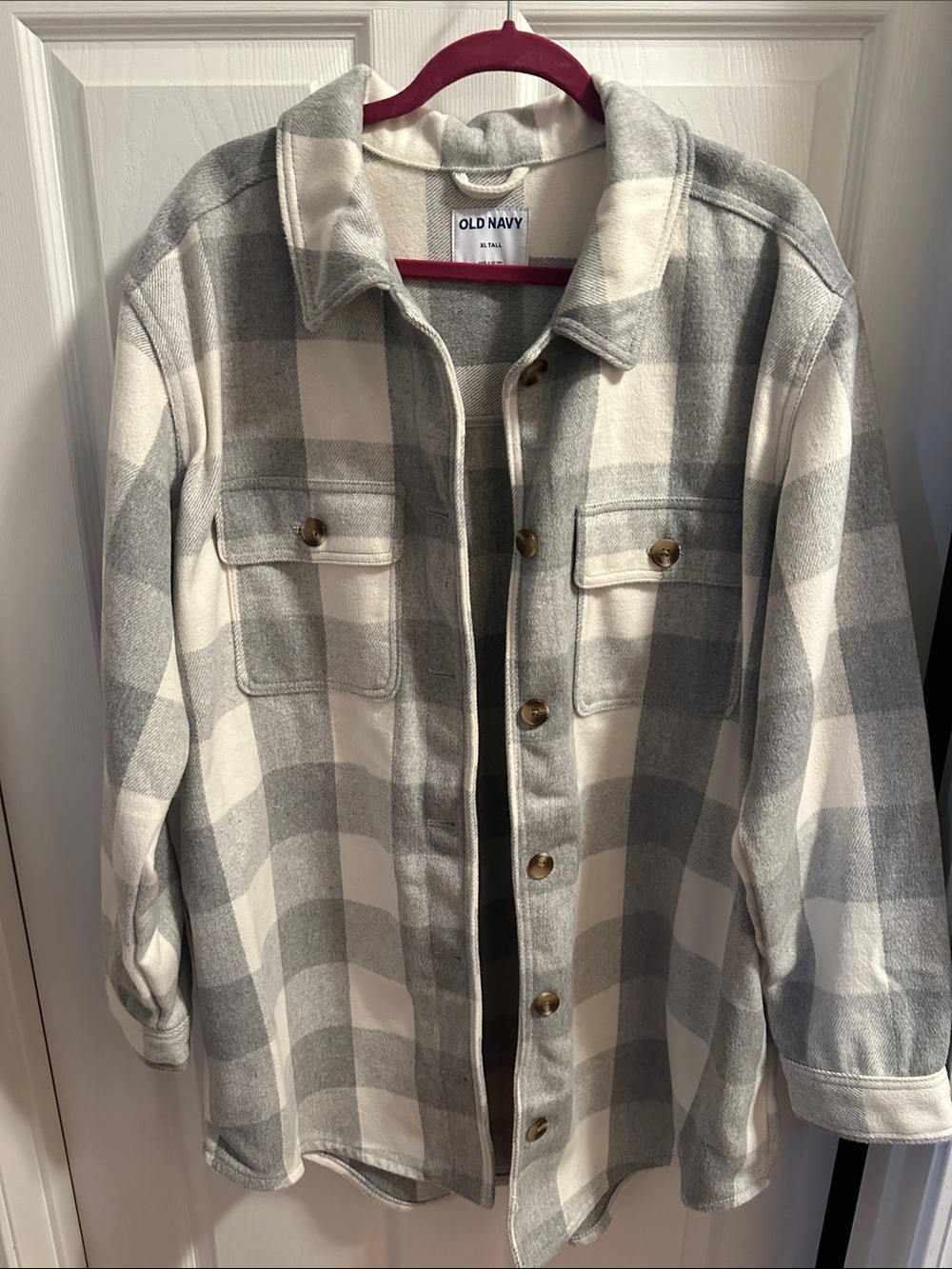Old Navy Gray and White Plaid Utility Shacket- Womens XL Tall